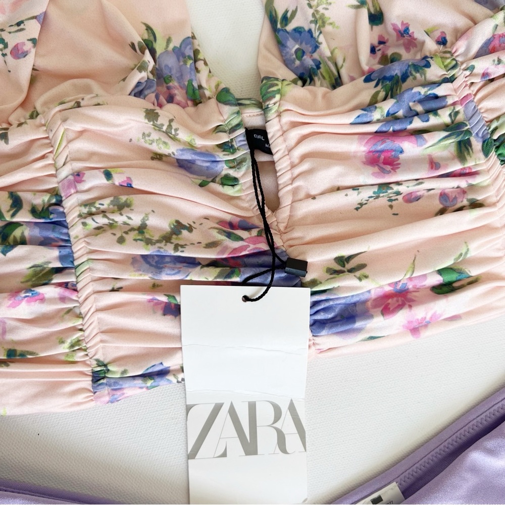 ZARA Coctil Ruched Floral Print top and Lavender Bikini NEW - Picture 6 of 7